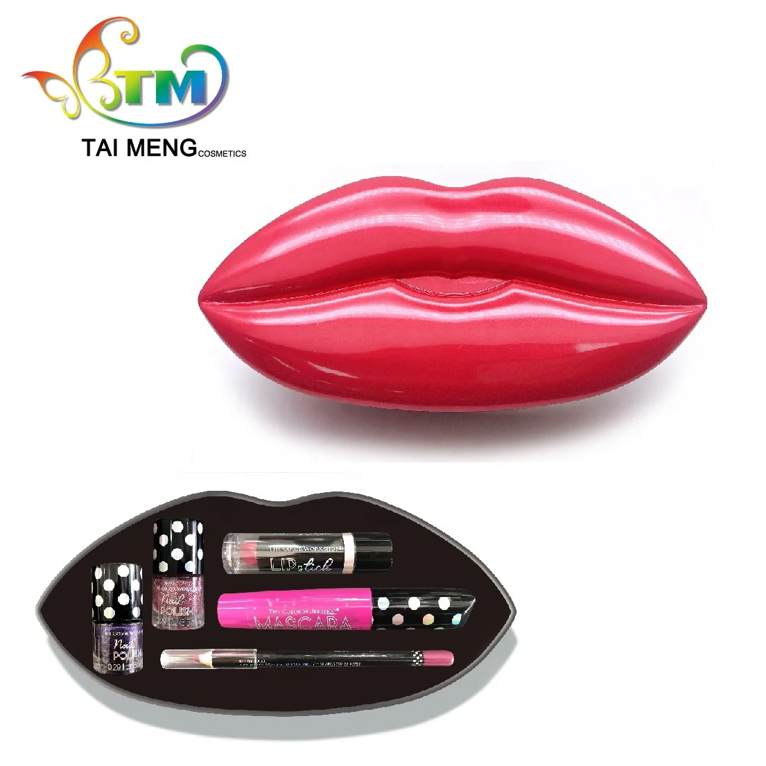 2021 Novelty 5 pcs Lip Shape Tin Box custom label makeup box cosmetic set vendor