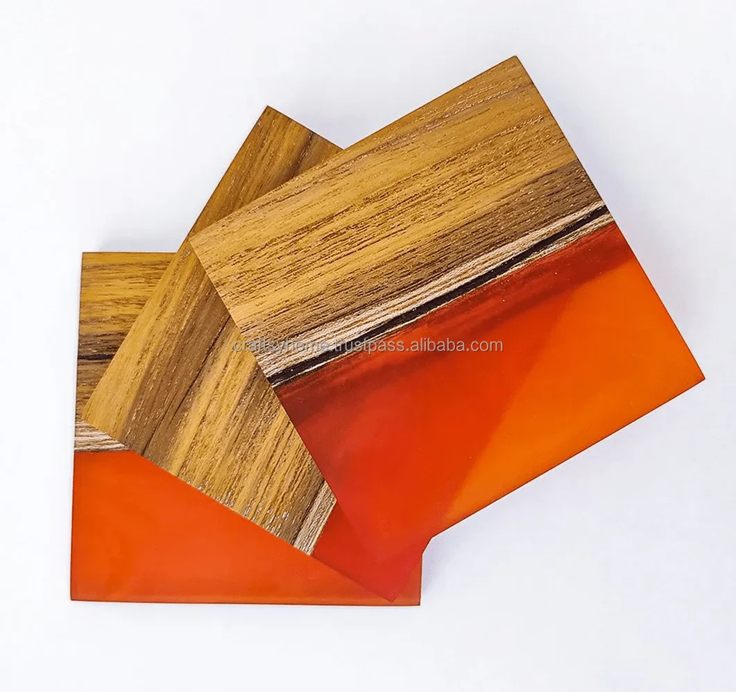 Top Quality Epoxy Resin Coasters Set With Ocean Effect Decorative Square Round Epoxy Wood Resin Coasters Mats & Pads