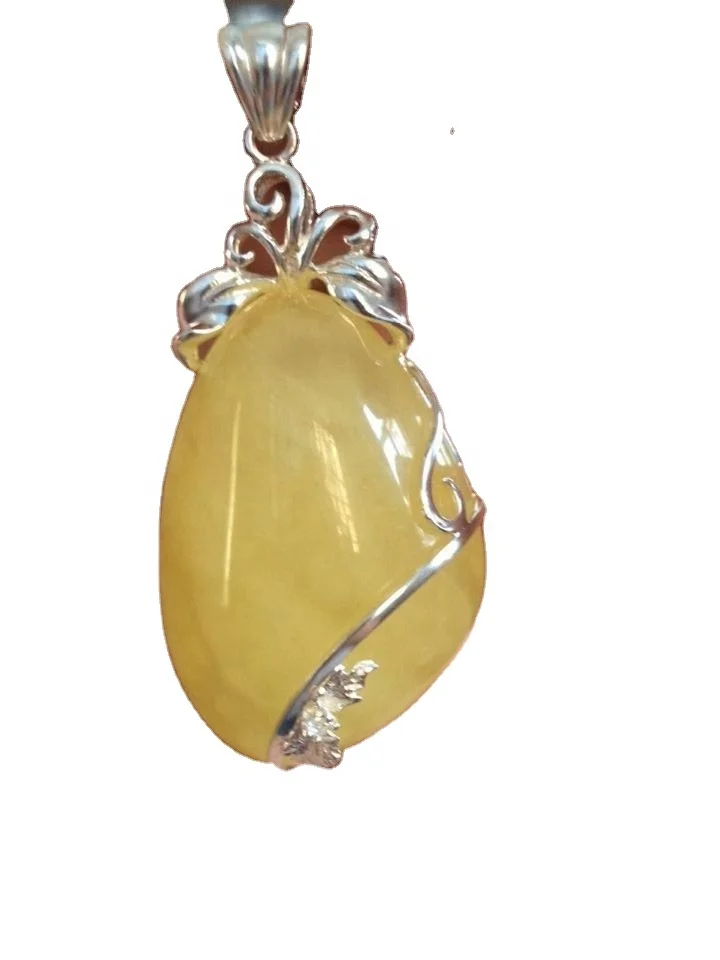 100% natural high quality Amber inlay silver pendant