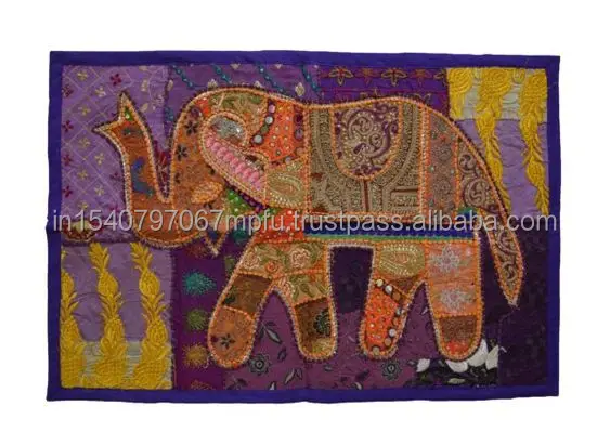Handmade Elephant Embroidery Work With Mirror And tara Work Wall Hanging For Home Decoration