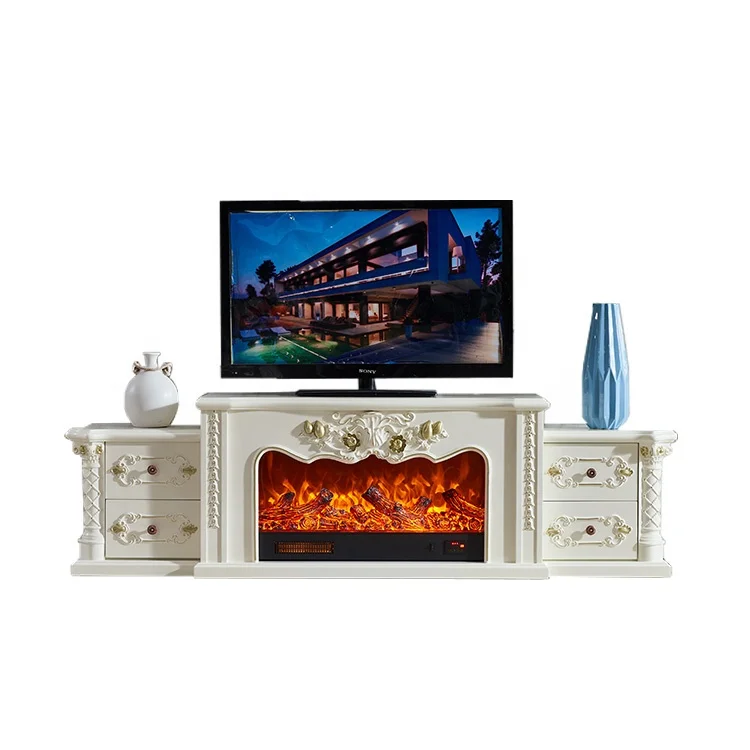 334SS Luxury Modern Design and Hot Sales Decorative  Mirrored Solid Wood MDF Resin Carving quality craft electric fireplace