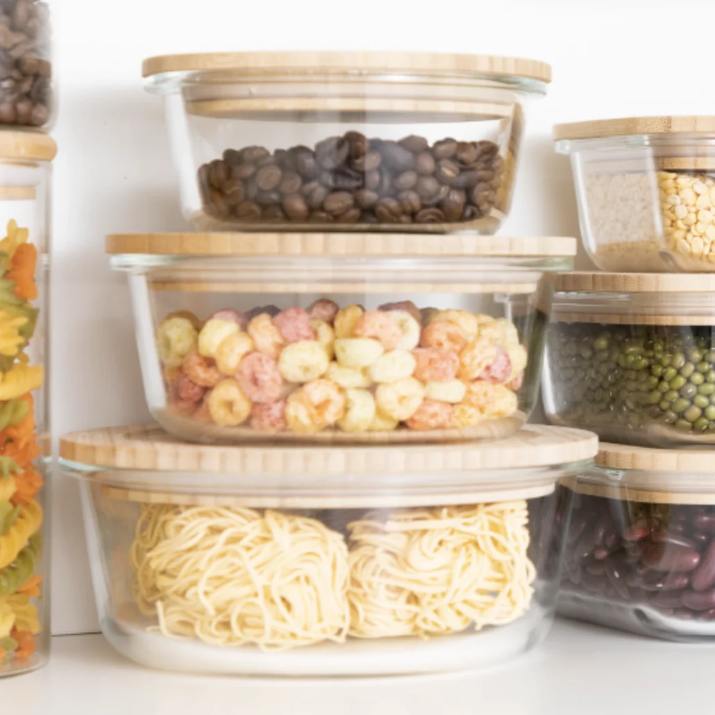 Nikko 650ml round Glass Food Storage with Bamboo Lid High Quality Multifunctional Modern Design Injection Technics