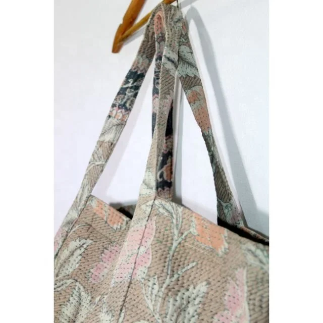 Vintage Hand Stitched Indian 100% Cotton Wholesale Tote Bag Kantha Handle Side Sling Bag For Office Bohemian Bag