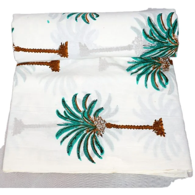 100% cotton printed fabric Indian cotton fabrics floral print fabrics for clothing Indian Hand Block Palm Tree Print