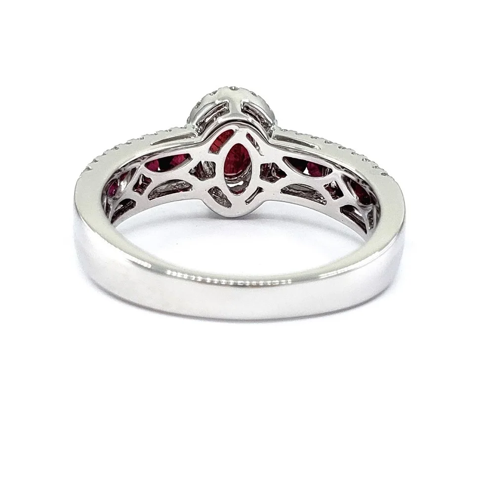 Hong Kong Supplier Jewelry Precious Best Quality Platinum White Gold Natural Diamond Color Stone Ruby Half Way Ring For Woman