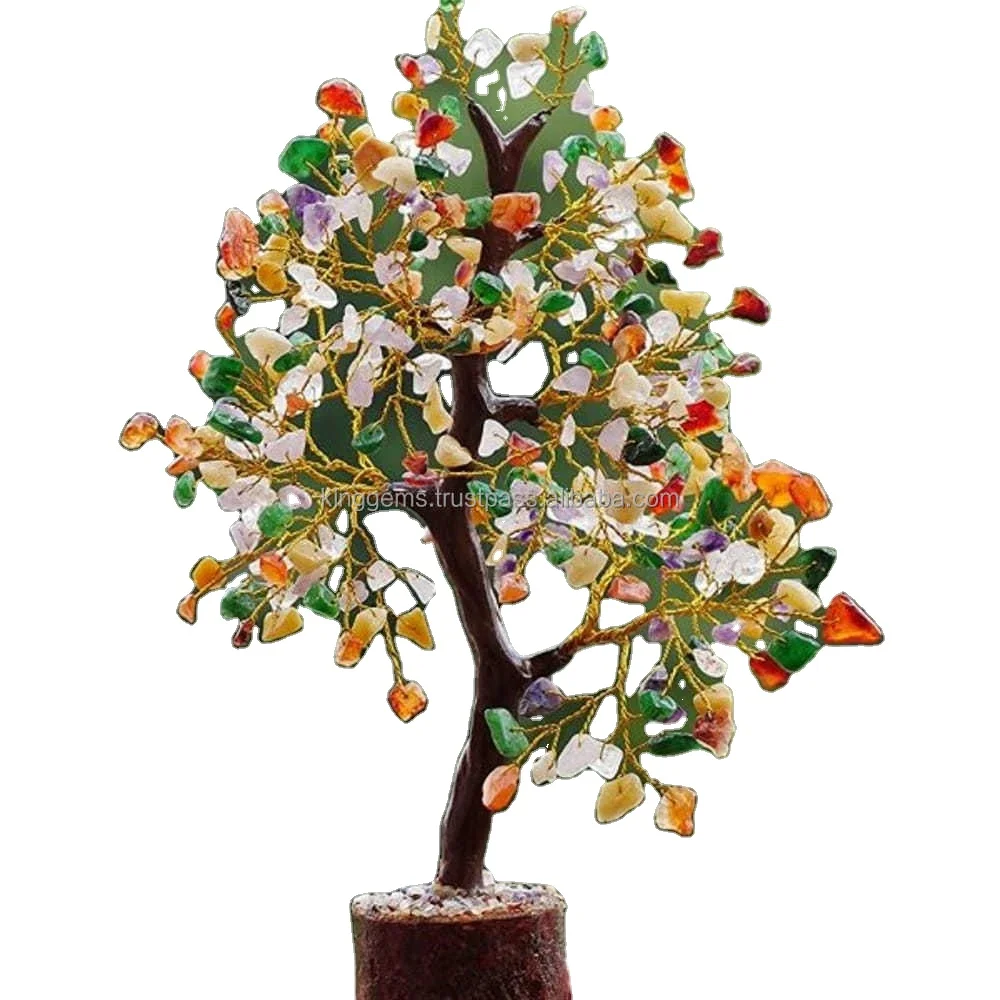 MULTI STONE GEMSTONE CHAKRA HEALING BONSAI MONEY TREE OF 300 CHIPS NATURAL MULTY CRYSTALS DECORATION TREE OFFICE DECOR HOME