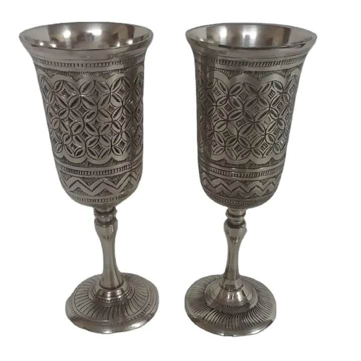Latest Design Antique Silver Brass Goblet  Wine Glasses Goblet  Whiskey Silver Goblet  Embossed Design