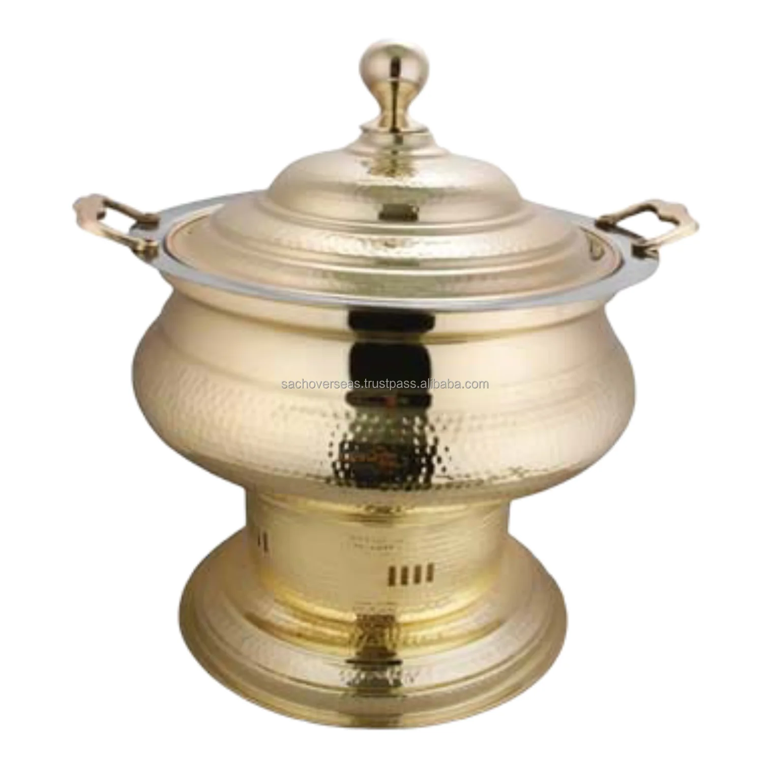 Easy Cleaning and Durable Floral Carving Deluxe Gold Polish Metal Chafing Dish, 8L