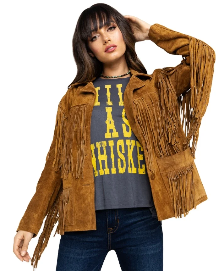 New Vintage Design Ladies Suede Leather Jacket With OEM Design Women Fringe Jacket For Wholesale High Quality Jacket For Ladies