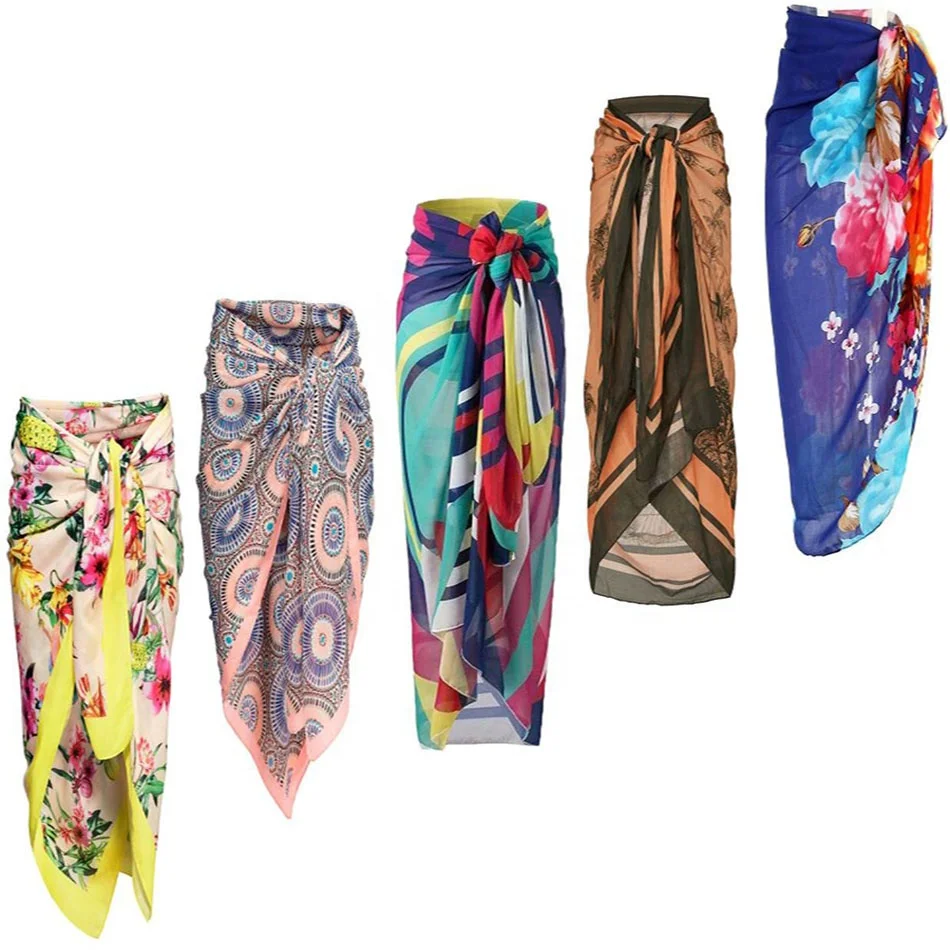 Sarongs wholesale 2022 new arrival chiffon beach cover up sarong beachwear pareo floral printed Sarong swimwear Beachwear