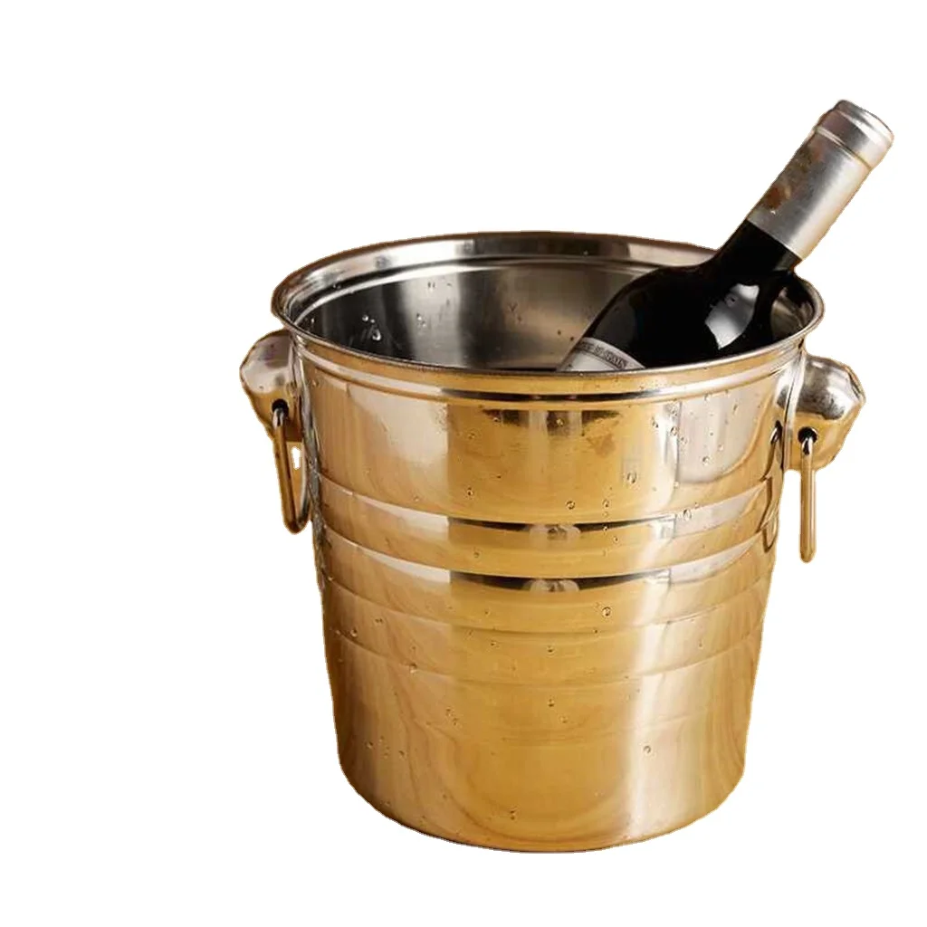 Wholesale Manufacturer Barware Supply Accessories Chilling Stainless Steel Ice Bucket with Handle Custom Wine Cooler Bucket