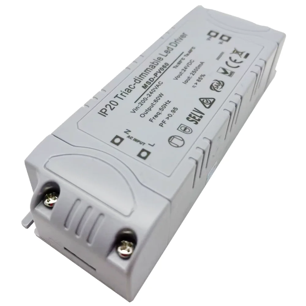 Triac Dimmable Constant Voltage LED Driver 12V 24V DC Output 60W Power Supply
