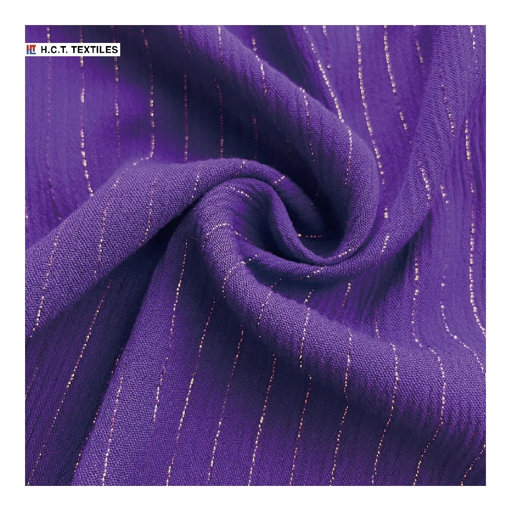 Soft and Drape all year round  140g Metallic striped crinkled rayon fabric for blouse