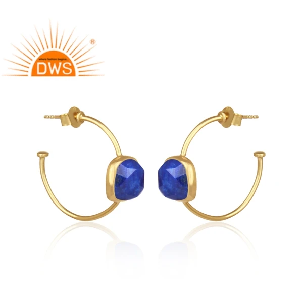 New Stylish Design 925 Sterling Silver 18K Gold Plated Natural Lapis Gemstone Earring Custom Jewelry For Women Gift For Her