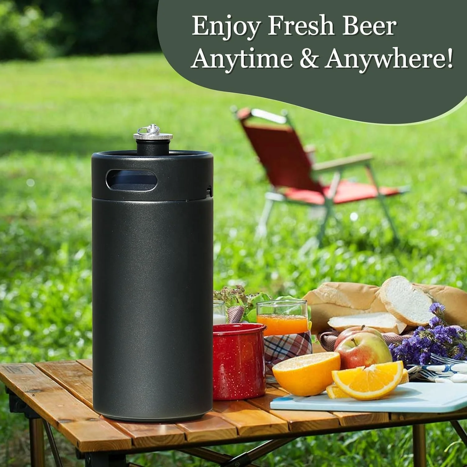 128 OZ Matte Black Powder Portable Stainless Steel 304 Mini Keg Growler with Exhaust Valve Cap Insulator Sleeve Seal Knob Cover