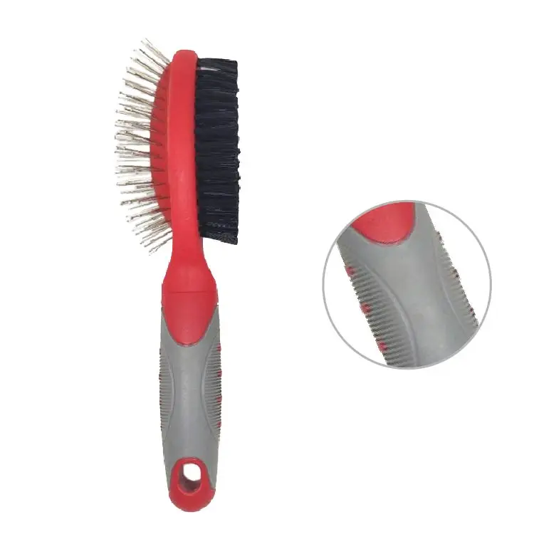 Pet cleaning white red and grey red 2 in 1 combo brush pin bristle for cat