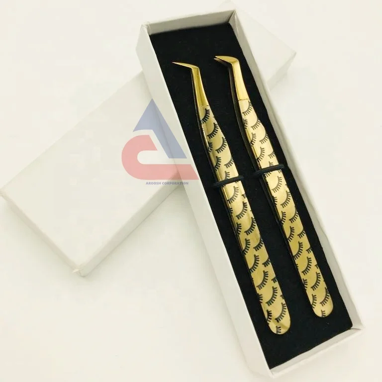 High Quality Custom Logo Printed sustainable Steel Eyelash Extension Tweezers Transparent Eyelash Paper Pointed Tip Type