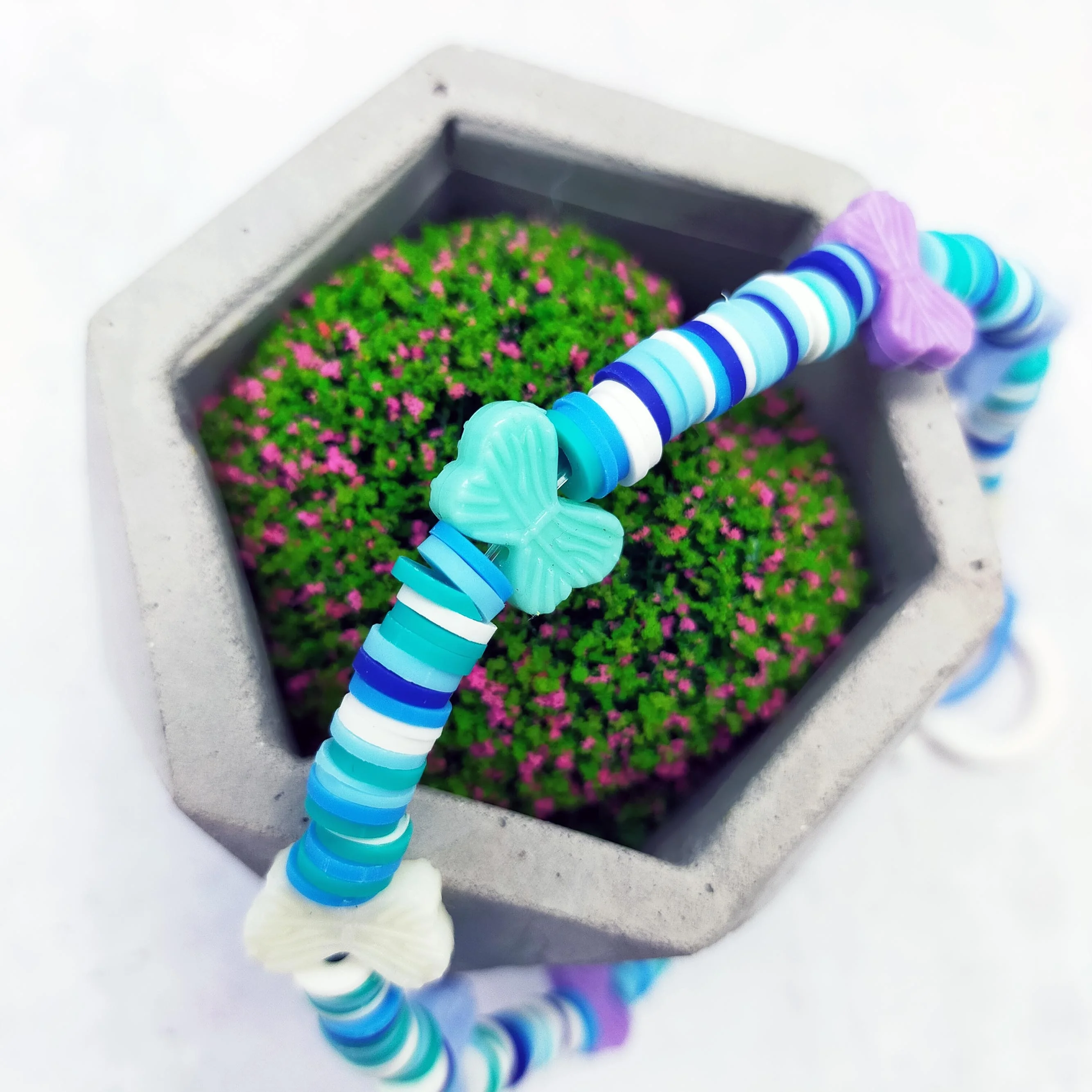 Fancy Vintage Fashion Jewelry Fancy  blue clay beads with plastic bow keychain