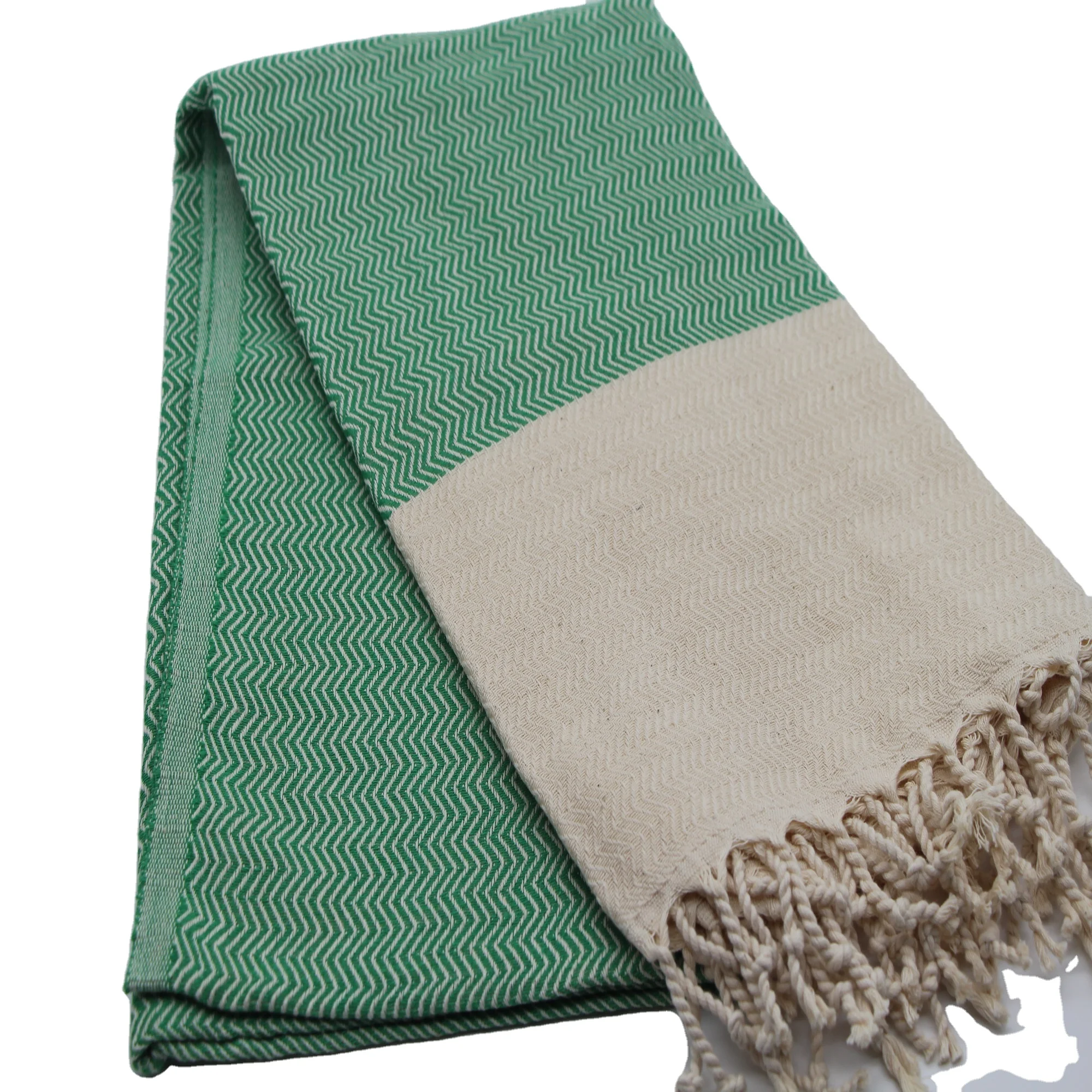 Handmade Natural Cotton Turkish Towel Wavy Green Rectangle Peshtemal Sarong Beach Bath Spa Yacht Gym Hammam Dry Technics Golf