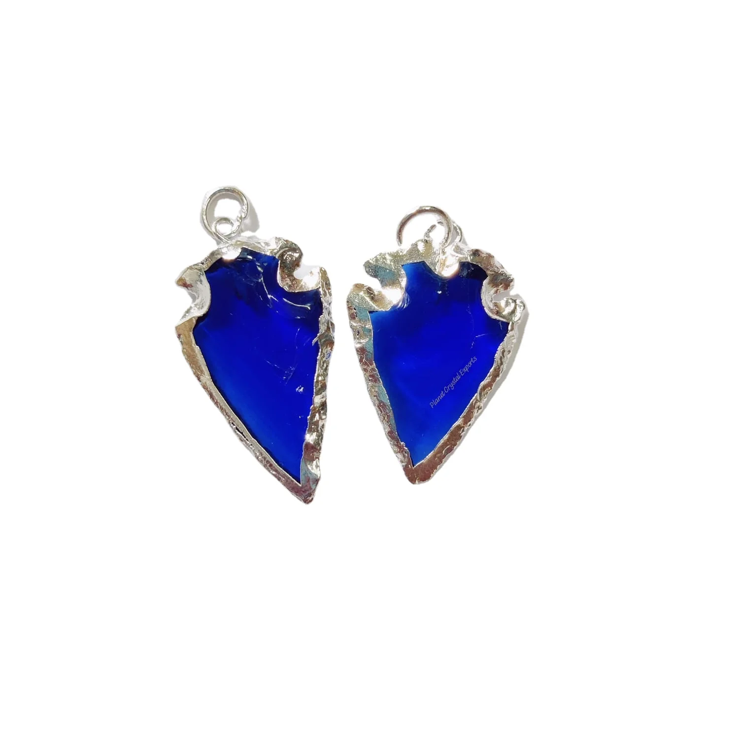 Blue Obsidian Unique Feng Shui Style Crystal Pendant Hand-Knapped Arrowhead Sier Electroplated Quartz Semi-Precious Stone Craft