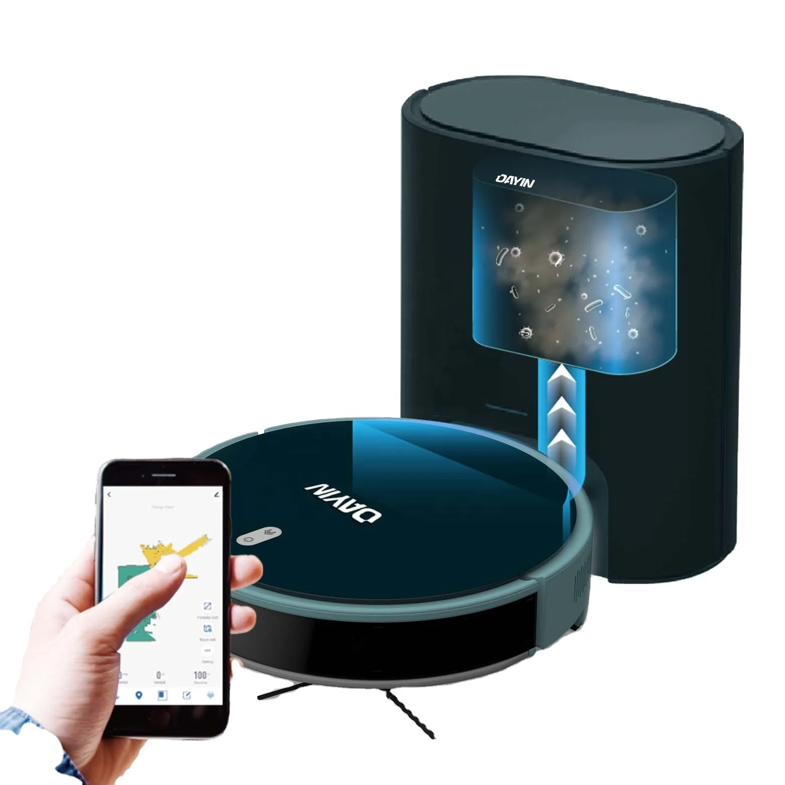 Electric/Battery Powered Robot Cleaner PET Friendly Hoover with Self-Emptying Cleaning Dust Bag