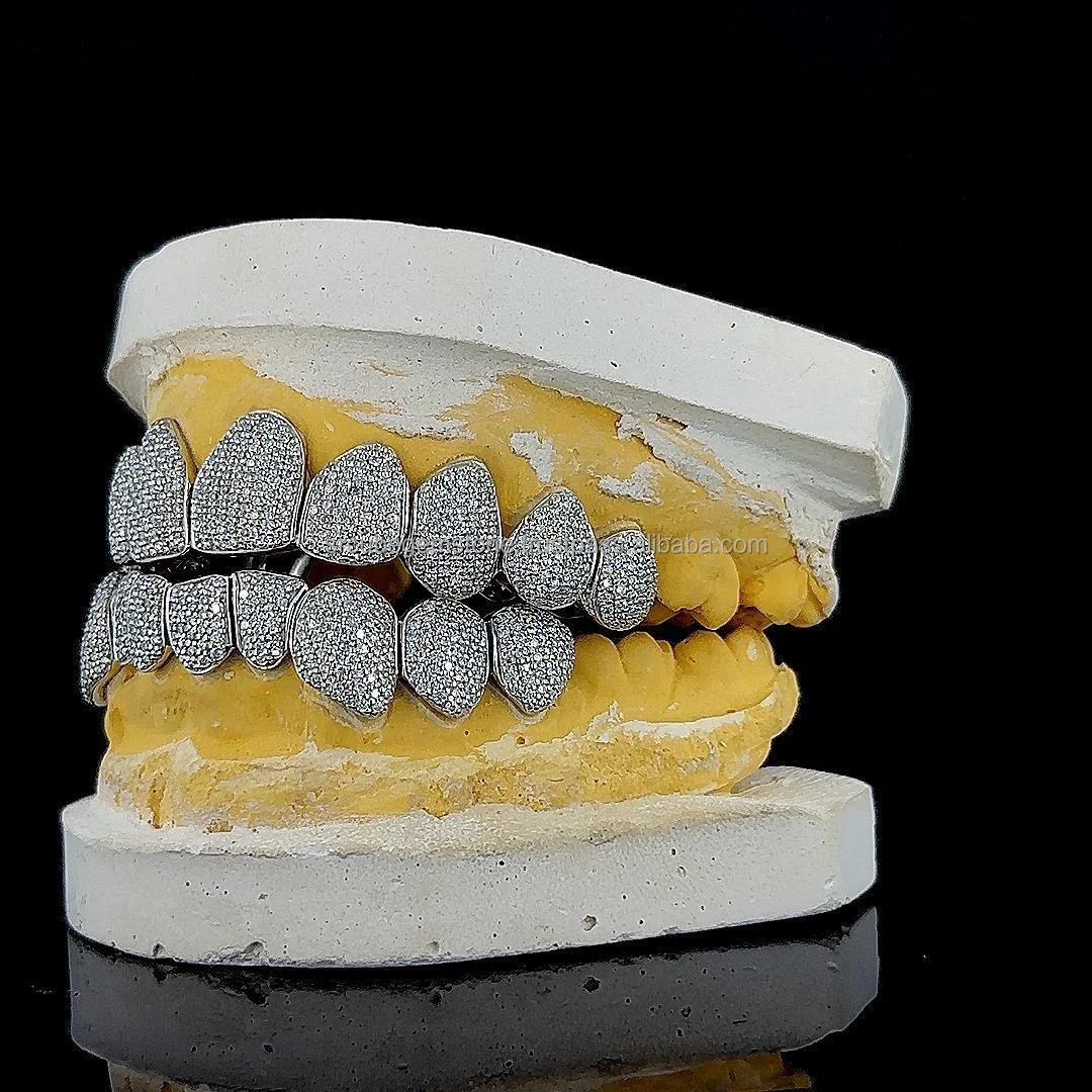 Hip Hop Custom 925 Silver Teeth Grillz Iced Out Moissanite Diamond Grillz Teeth Silver Jewelry Best Price