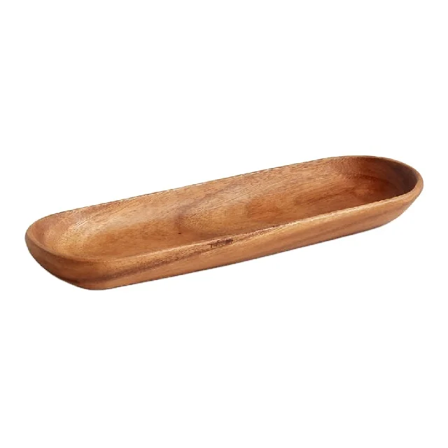Hot Selling High Quality Handcrafted Customized Acacia Wood Oval Tray for Breakfast Dessert Snacks Serving Tray for sale