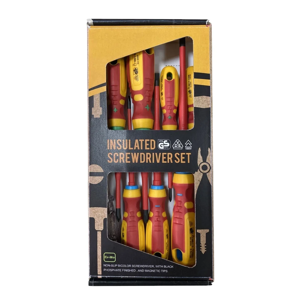 SBTools 7PCS VDE Electrical Insulated Screwdriver Set (Slim Type) With Voltage Tester