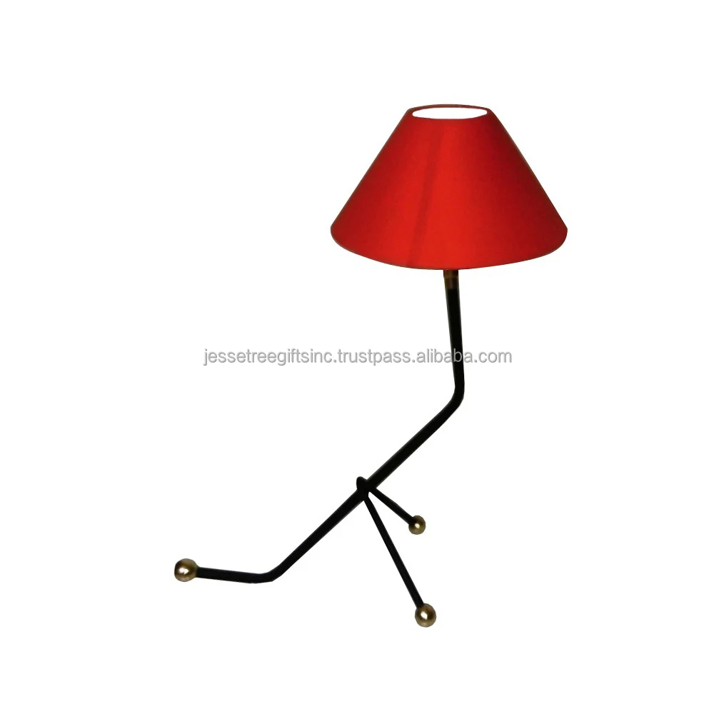 Metal Pipe Table Lamp With Black Powder Coating Finishing Round Red Lamp Shade Unique Design Excellent Quality For Lighting