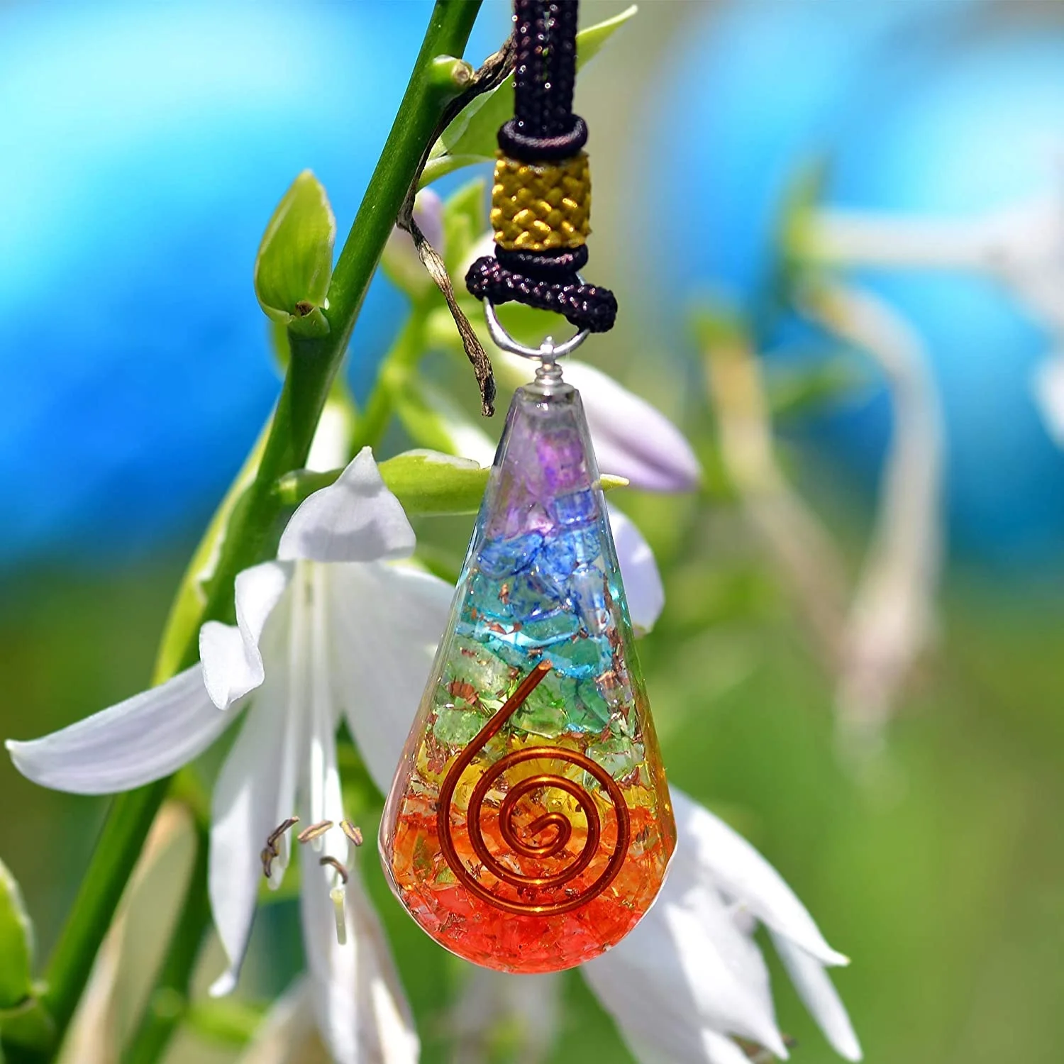 7 Chakra Orgone Eye Drop Pendant With Adjustable Cord