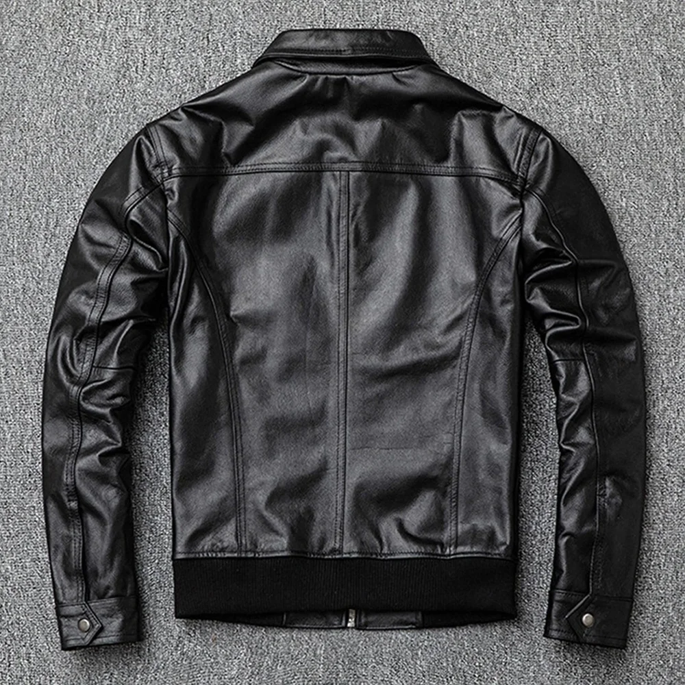 Men Genuine Leather 6XL Classic Casual Style Cowhide Men Leather Jacket.