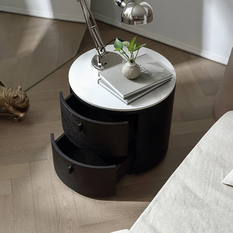 Bed Room Furniture Cylinder Design Italian Style Luxury Minimalism Modern Ash Wood Bed Side Table