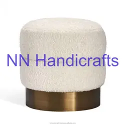 Home Hotel Restaurant Kitchen Fabric Metal Antique Color Copper Antique Round With White Fabric Seat Bench Gift Party Barstool