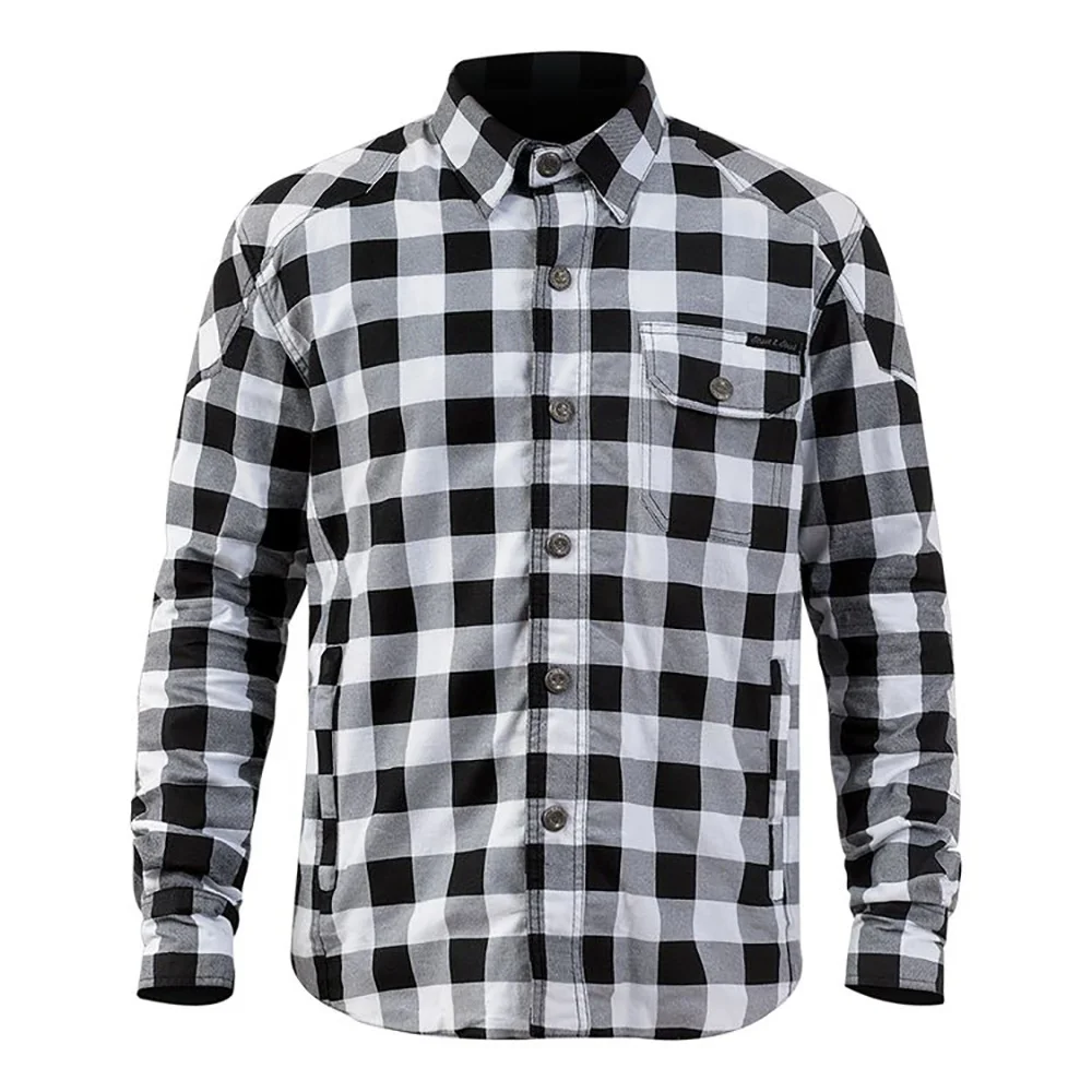 Motorcycle Flannel Shirt for Biker Men - CE Armor Protection with Multiple Pockets
