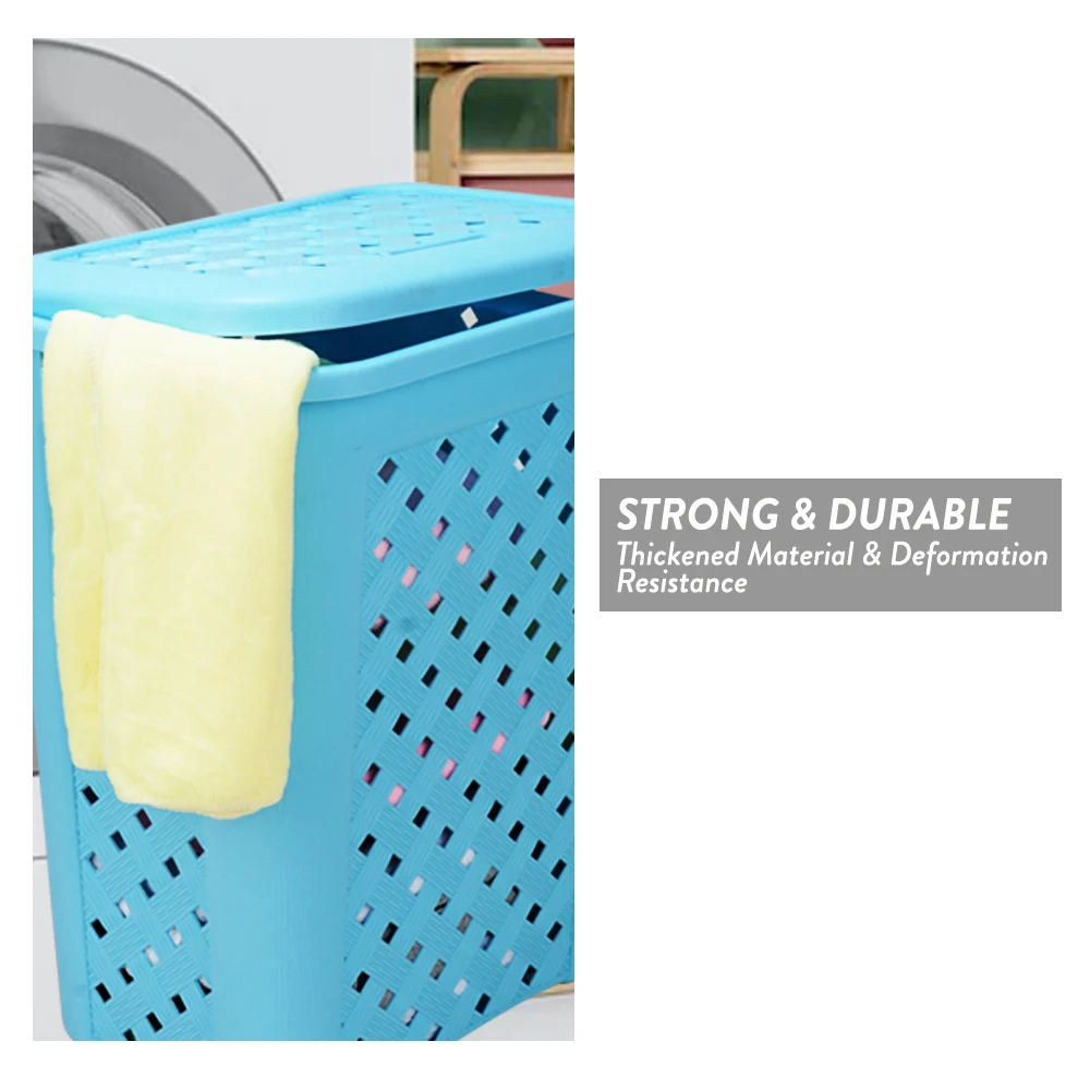 Elianware Universal Multi Usage Household Plastic Laundry Basket With Enhanced Flip Lid With Handle