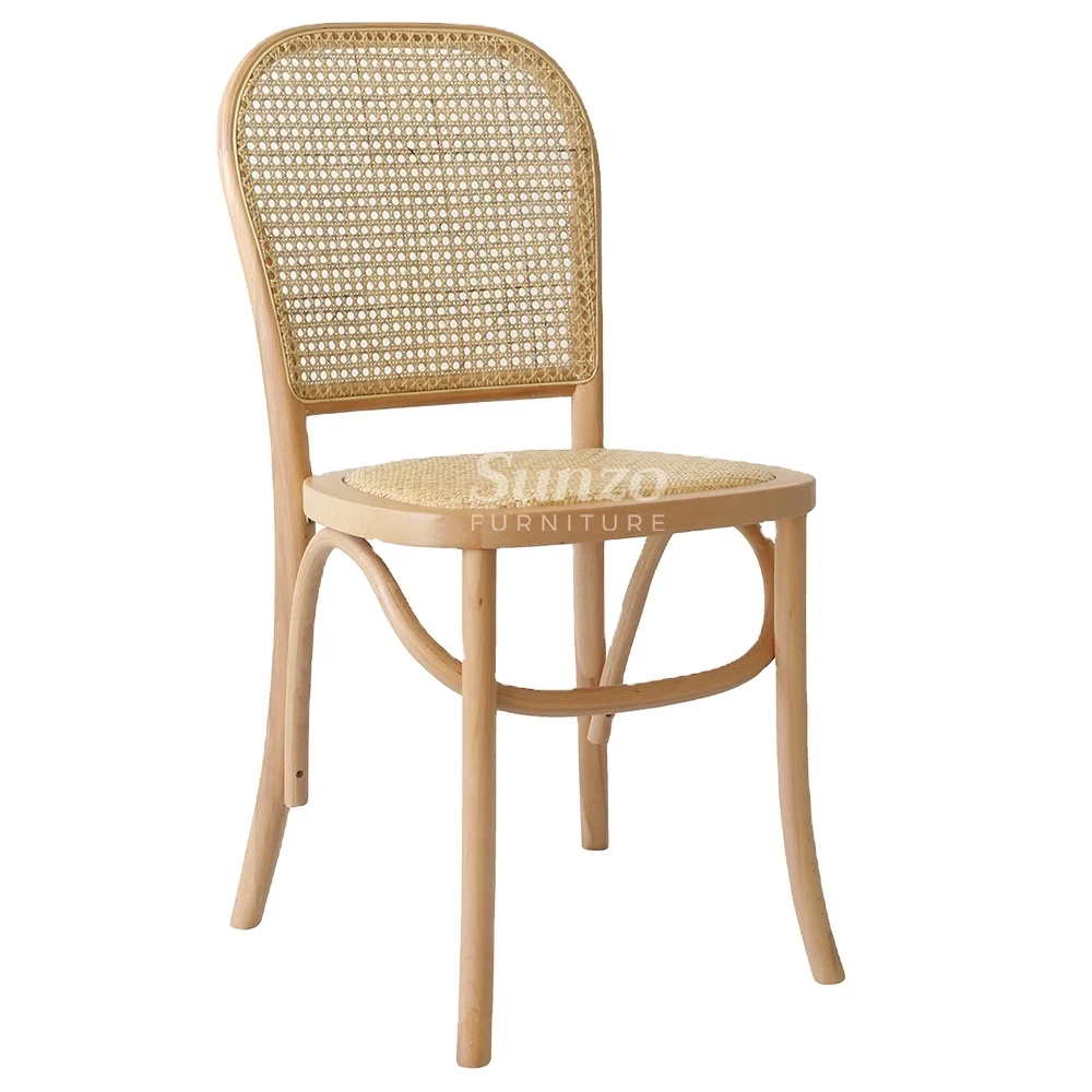 French Style Rattan Dining Chair For Wedding Events Banquet Rustic Solid Wood Chair For Rental