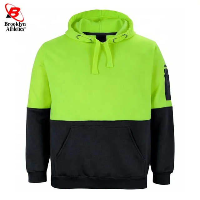 HI VIS Safety Fleece Pullover Hoodies Workwear Kangaroo Arm Pen Pockets Jacket