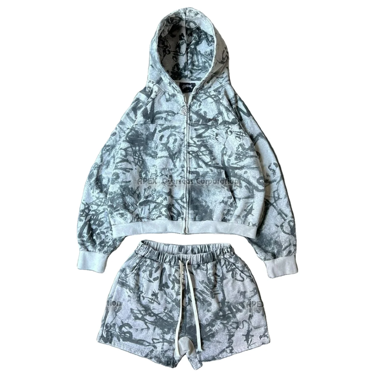 Manufacturers Full Zip Stone Wash Hoodie and Short Sets Men Blank Acid Washed Zip Up Hoodie with Own  Custom Logo