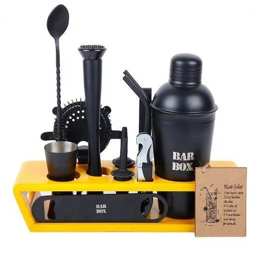 Steel Gold PVD Coating Bar Tool Set with Stand Shining Polish Gold Bar Ware Accessories Met set sunset  bar king international