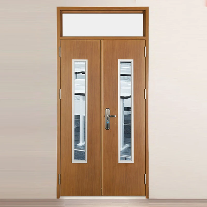 Hot Sale School Classroom Door Soundproof Exterior Front Entry Metal Door Wood Grain Steel Double Door for School College Office
