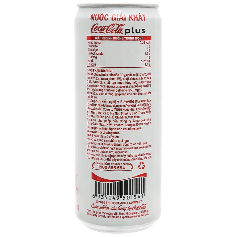 COCA PLUS SOFT DRINK COLA FLAVOR CAN 320ML/PLUS SOFT DRINKS/VIETNAM COCA SOFT DRINK WHOLESALE
