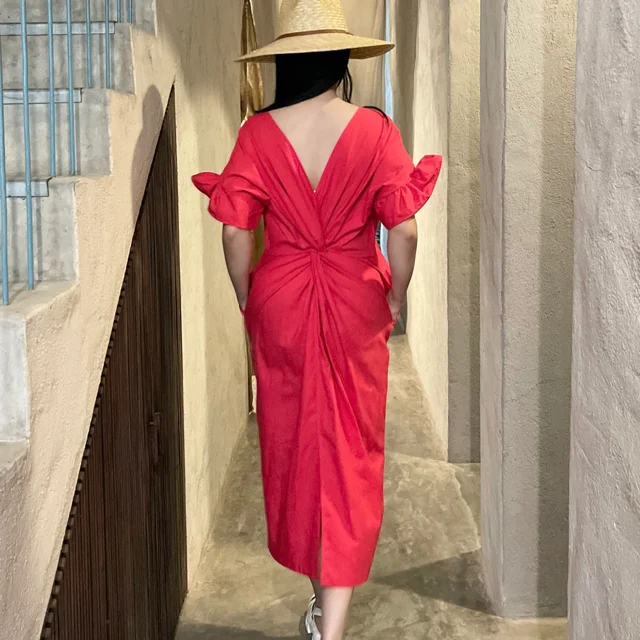 Linen Clothes Linen Dress Cotton With Knots And Ruffles Sleeves Elegant Dresses For Women Natural Midi Loose  From Vietnam