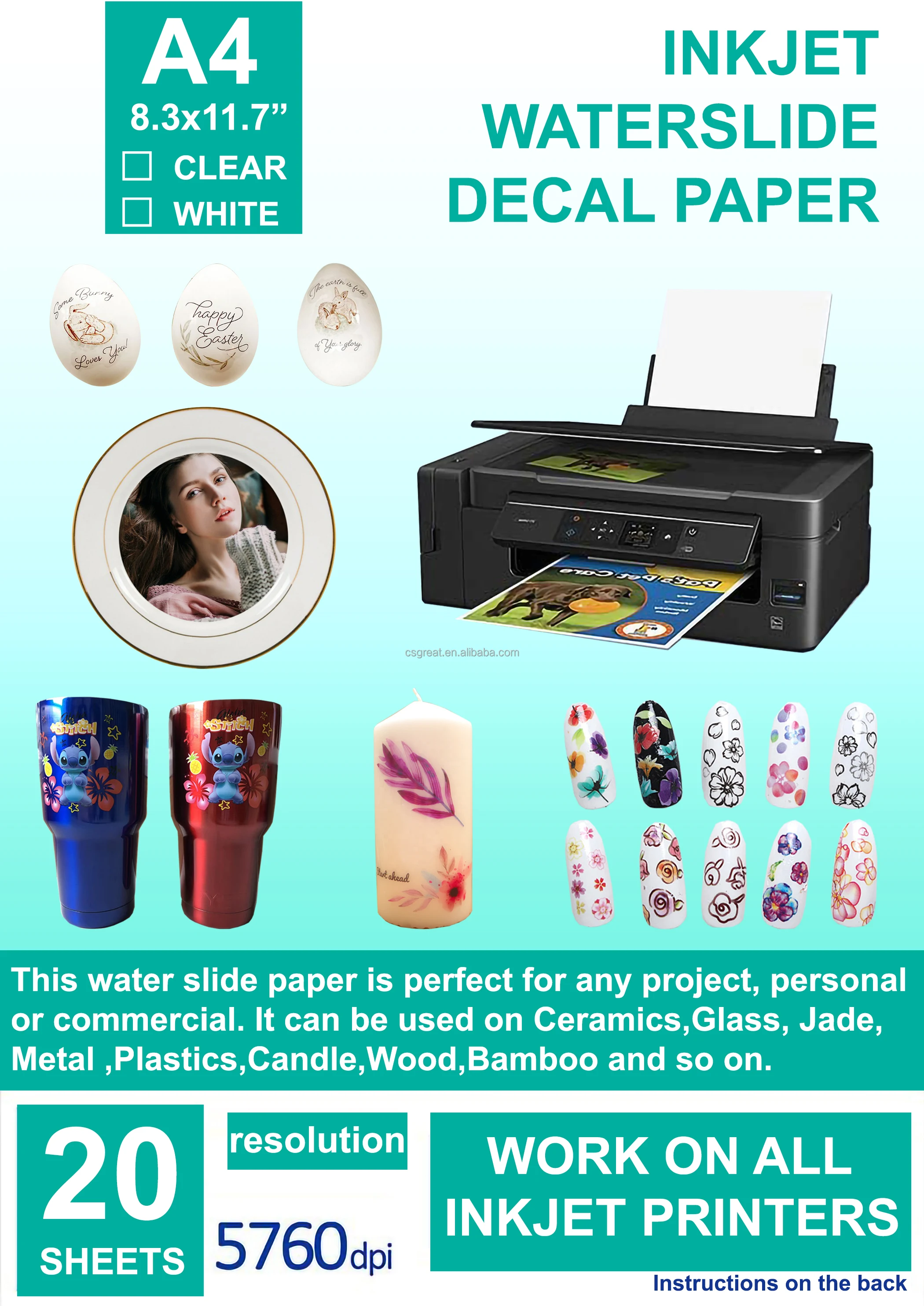 Magic Coating Water Transfer Clear Film Inkjet Laser Waterslide Decal Transfer Paper for Glassware/Ceramic/Guitar Decals