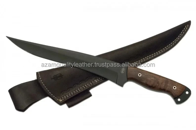 Custom Handmade Damascus Steel Chef Kitchen Knives With Stag Handle With Leather Sheath Fillet Knife