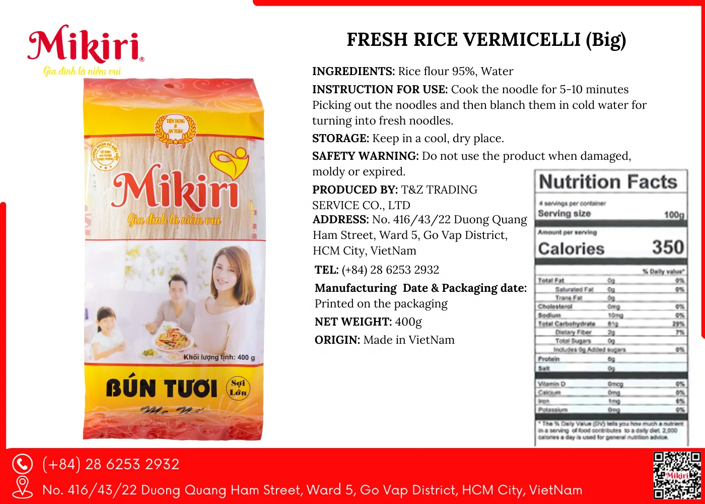 [Top Quality Product] Rice Noodles 400 gram Ingredient Rice Flour 95% Water Cooking 7-10 minutes Eat with Soup, Food Chewy Taste