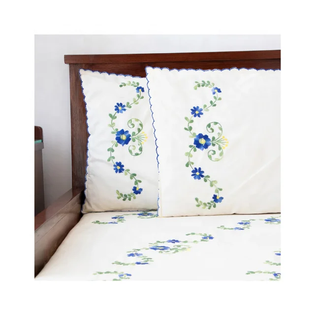 Floral White 100% Cotton Hand Embroidered Sustainable Bedspread 250gsm Soft And Cozy Made In India Available For Bulk Orders