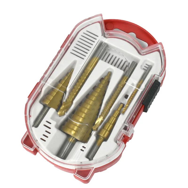 6Pcs HSS Titanium Coated Spiral Step Drill Bit Set 4-12mm 4-20mm 4-32mm Step Drill Bits