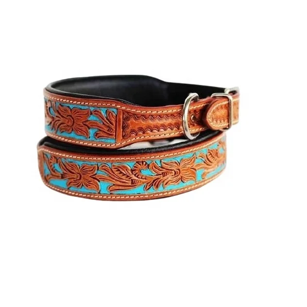 Leather Dog Collar handmade with bead design