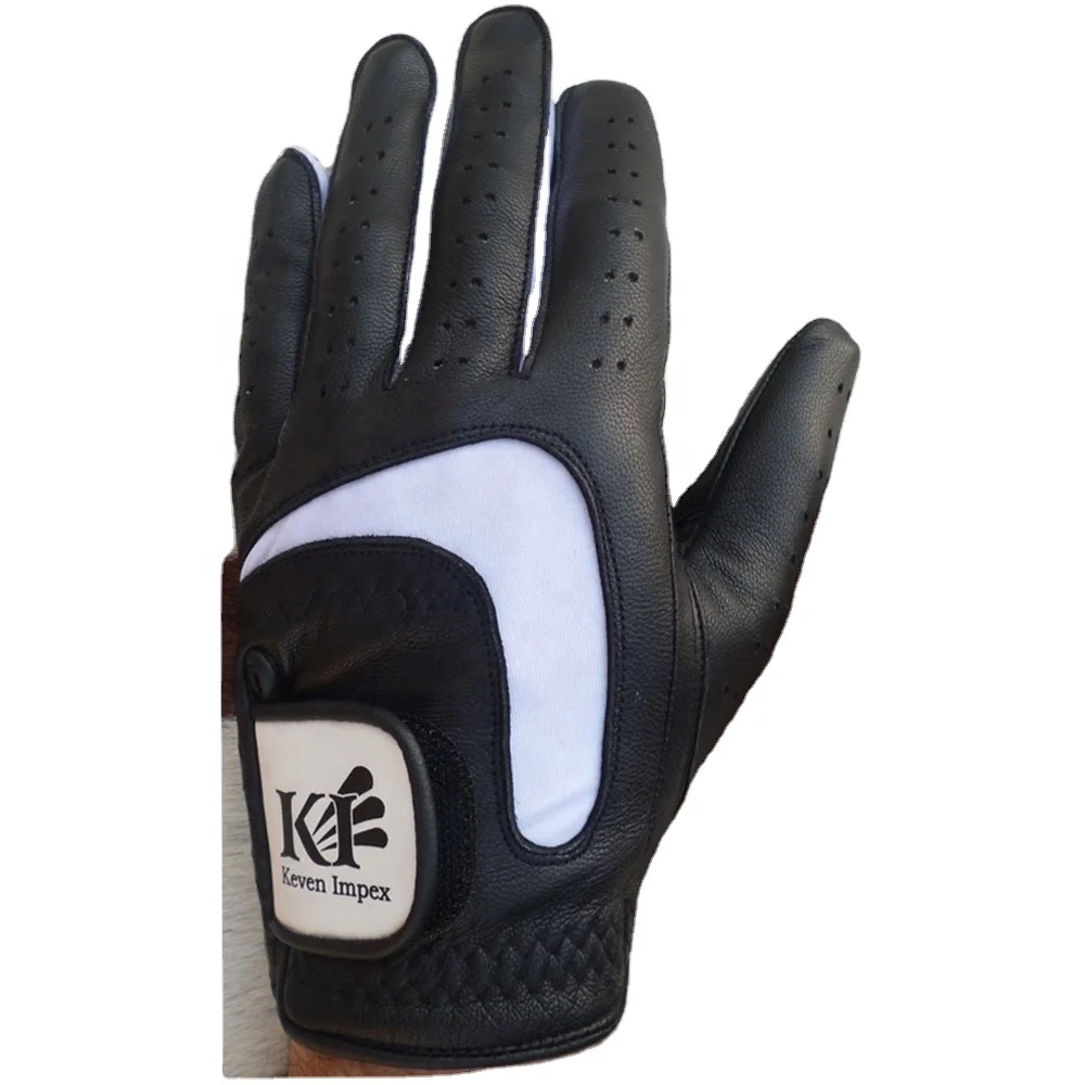 Высококачественные мужские перчатки для гольфа из овечьей кожи черного цвета, доступны пользовательские логотипы США