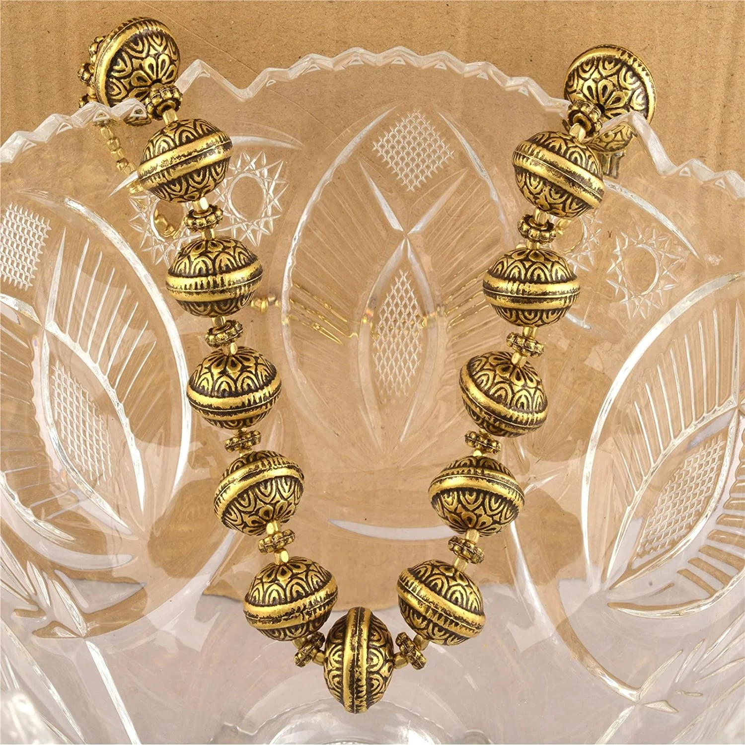 Golden Stranded Necklace Top Quality Brass Beaded Boho Fashion Jewelry Antique Design Light Weight Lead Free Necklace for womens